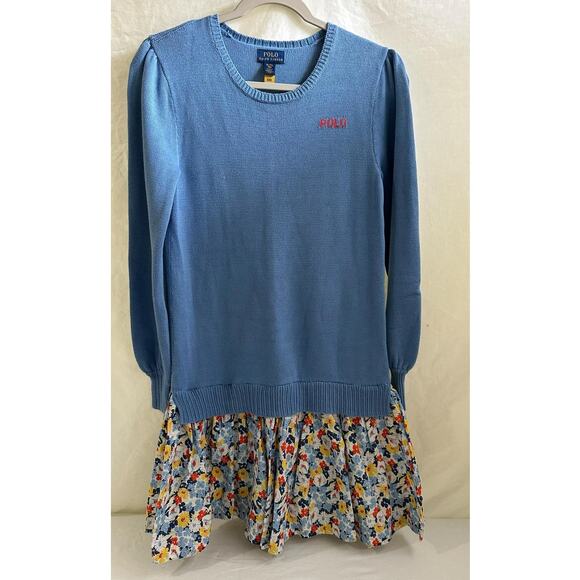 Polo by Ralph Lauren Other - Polo Ralph Lauren Girls XL 16 Long Sleeve Blue Floral Sweater Dress